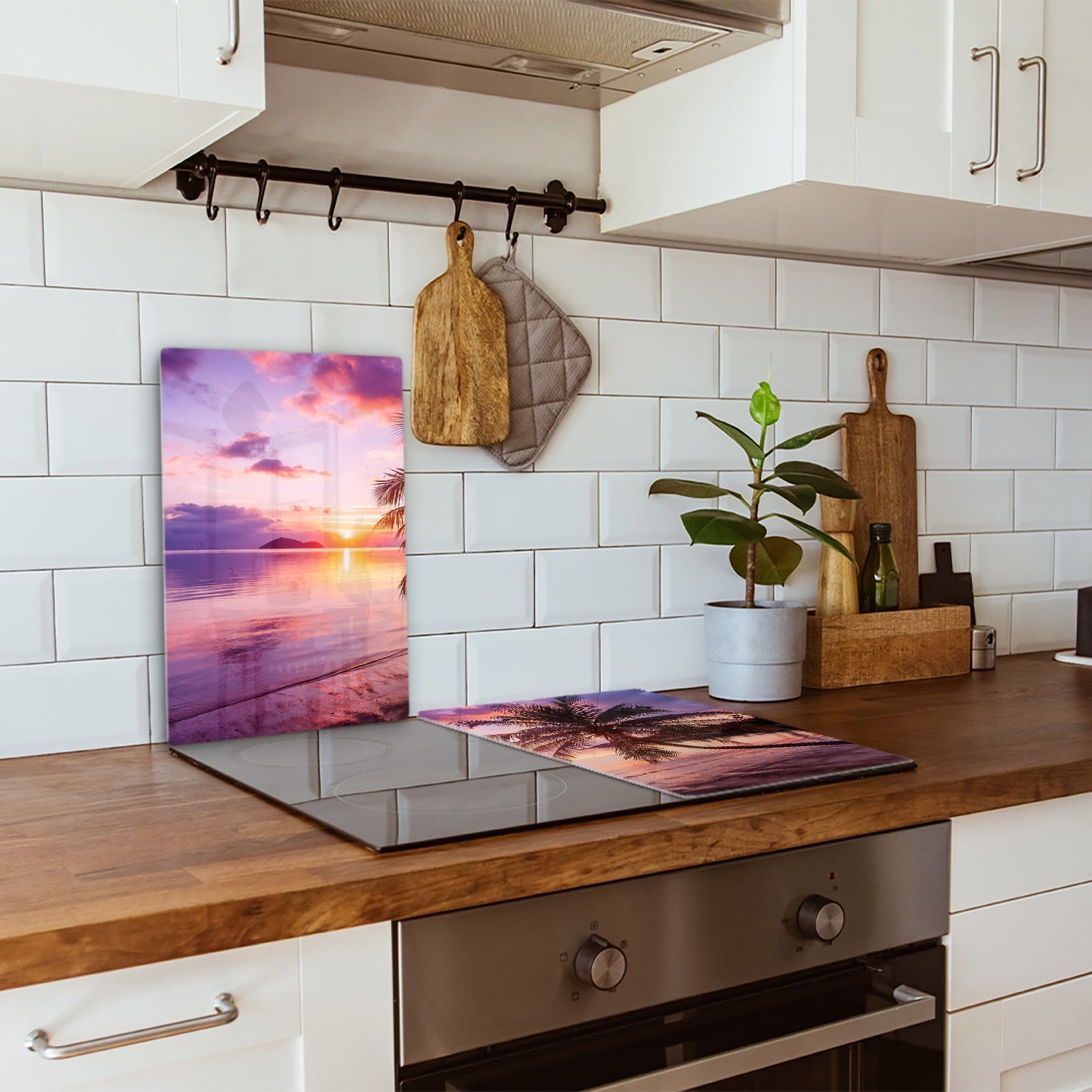 Inductiebeschermer - Gehard Glas - Tropisch strand met zonsondergang